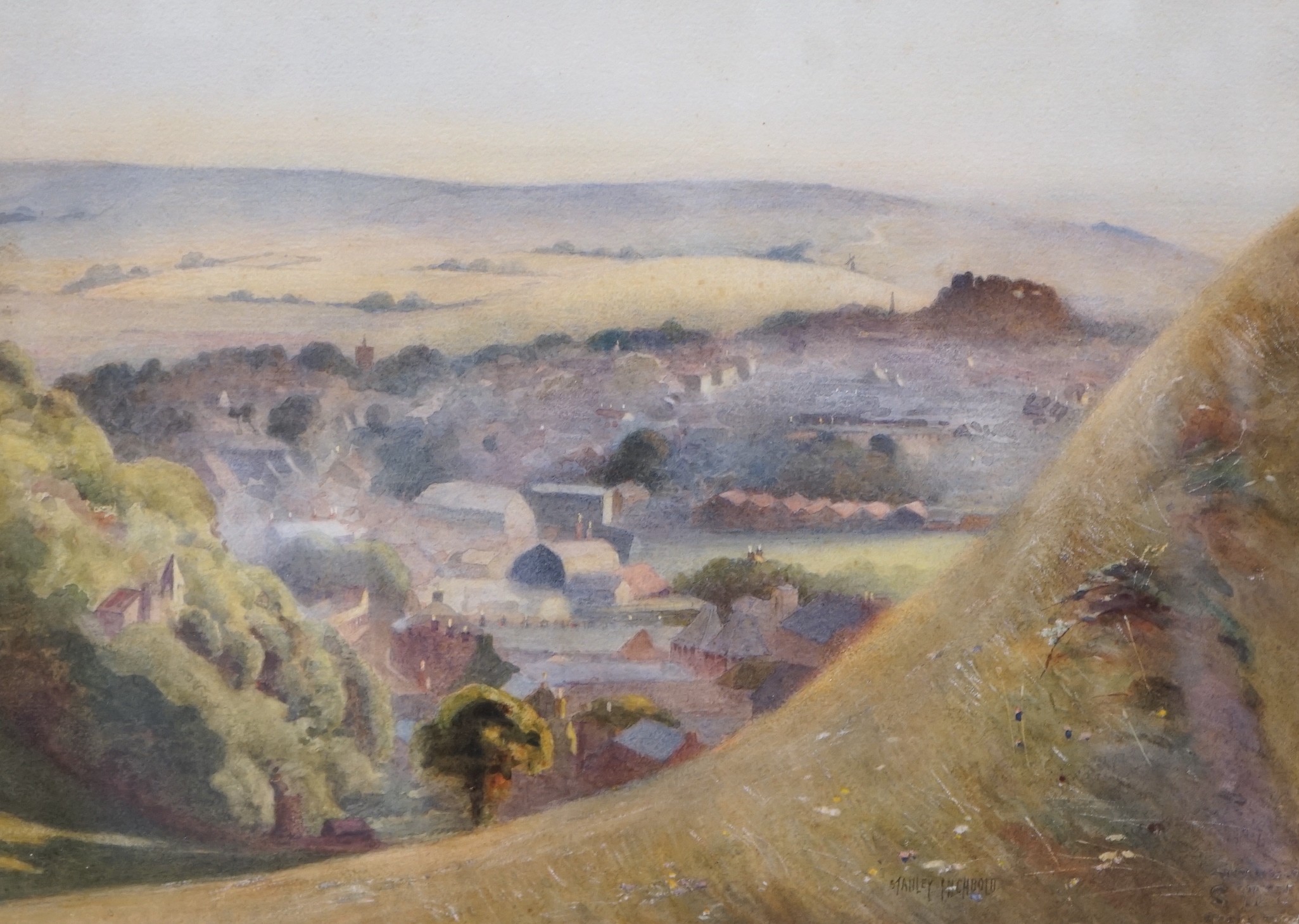 Stanley Inchbold (b.1856), watercolour with bodycolour, 'Lewes, Sussex', signed, with Chris Beetles label verso, 27 x 37cm